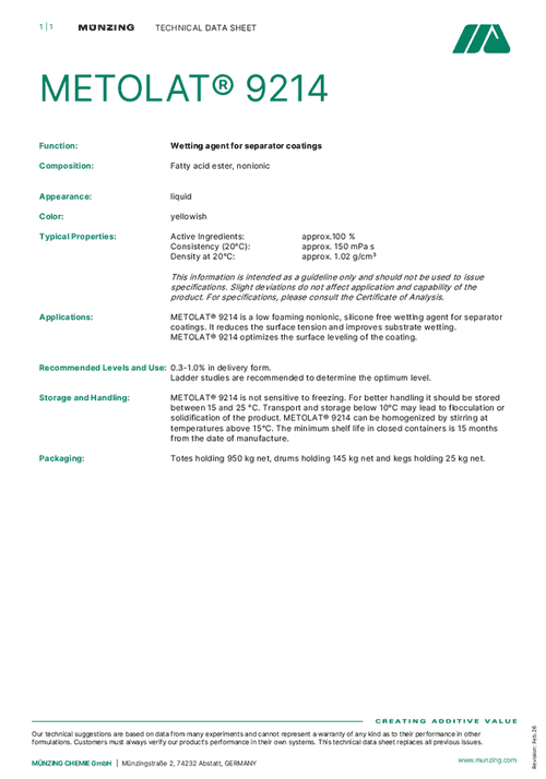 METOLAT® 9214 | Münzing Chemie